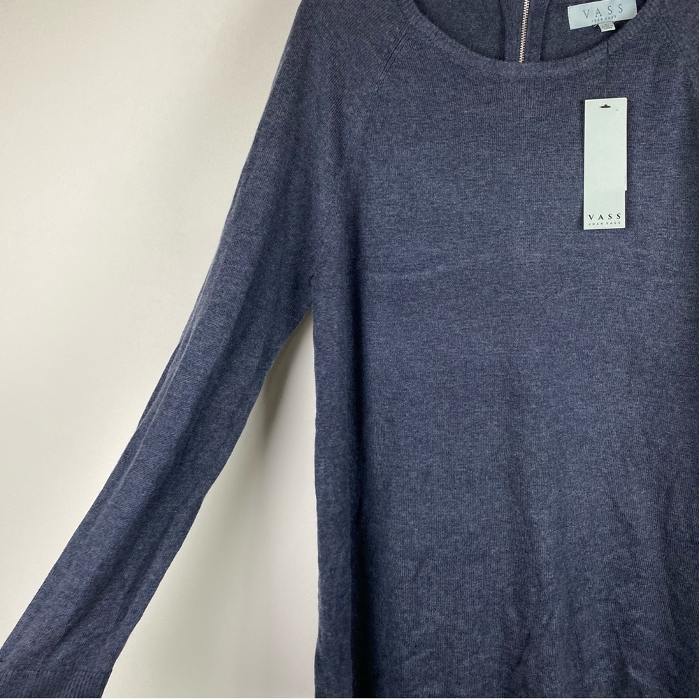 NWT Joan Vass Washed Denim Heather Zip Back Pullover Sweater, Size Large - Picture 3 of 11